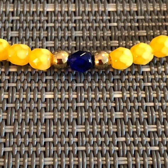 Yellow & Blue Beaded Handmade Ankle Bracelet - Picture 6 of 8